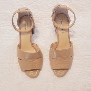 Alex Marie Tan Leather Block Heel Sandals with Ankle Strap